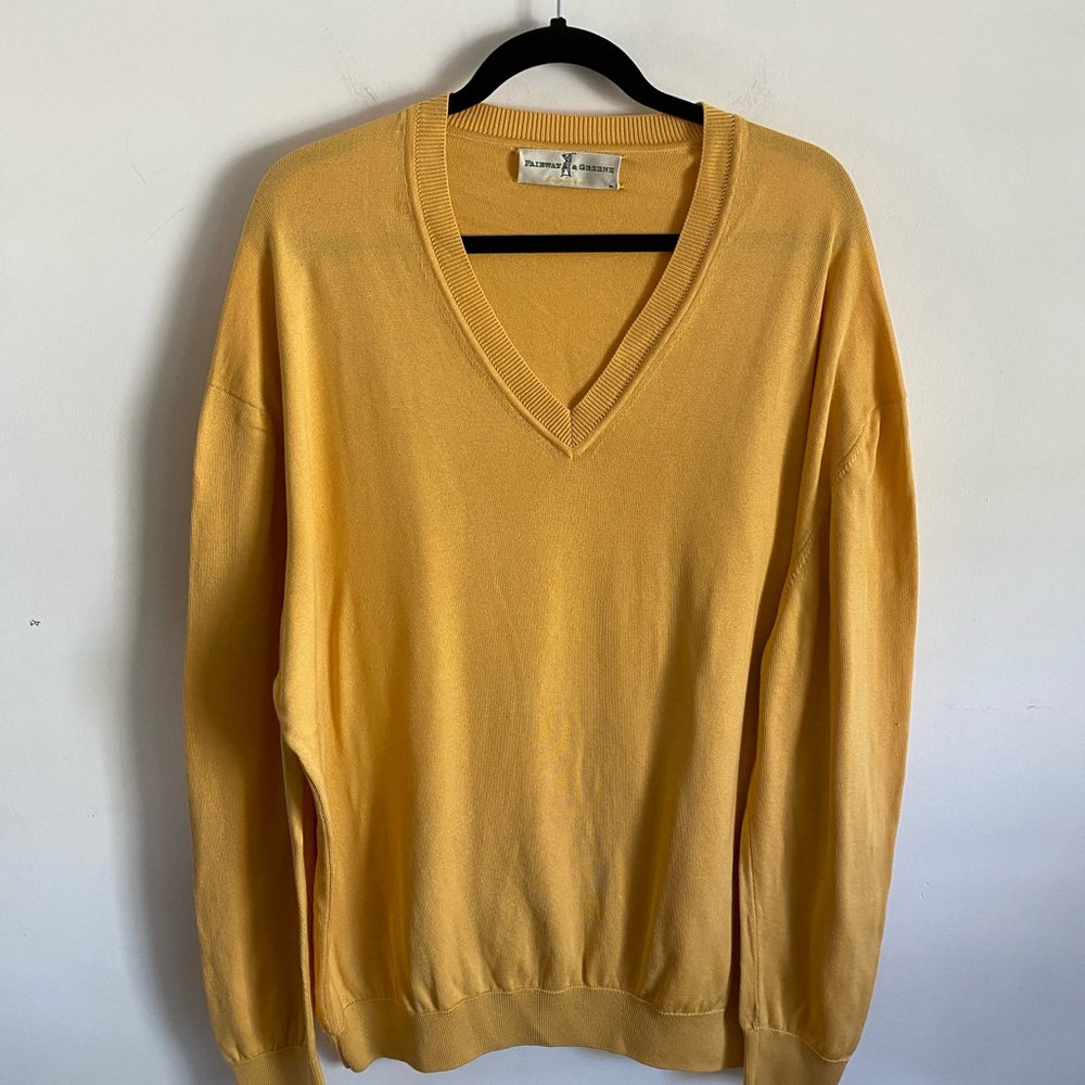 Men's Pima Cotton Mustard V-Neck Sweater Golf Preppy Country Club